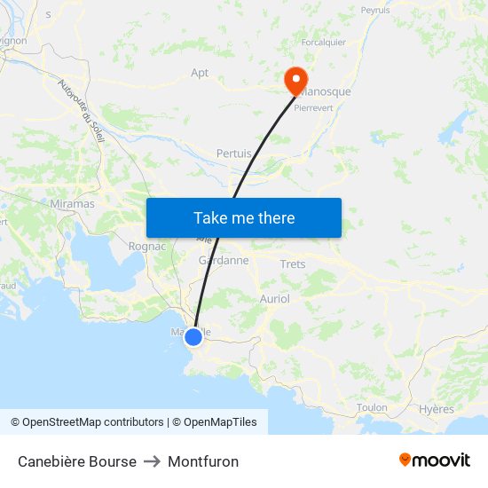 Canebière Bourse to Montfuron map