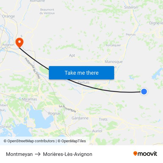 Montmeyan to Morières-Lès-Avignon map