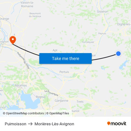 Puimoisson to Morières-Lès-Avignon map