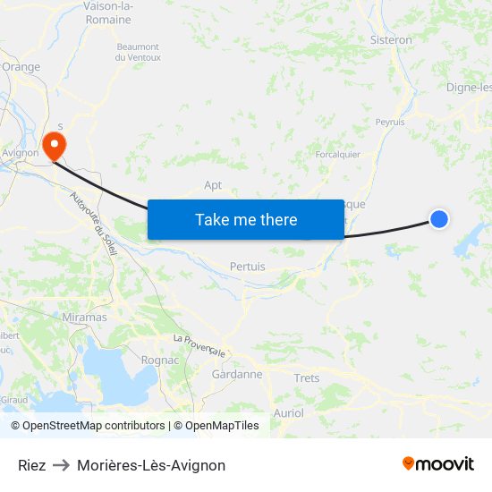 Riez to Morières-Lès-Avignon map