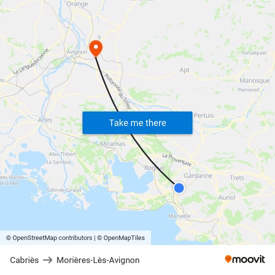 Cabriès to Morières-Lès-Avignon map