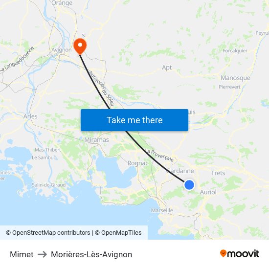 Mimet to Morières-Lès-Avignon map