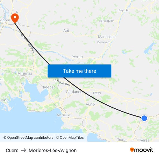 Cuers to Morières-Lès-Avignon map