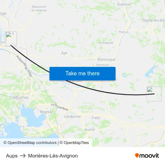 Aups to Morières-Lès-Avignon map