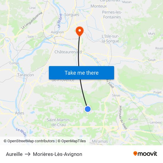 Aureille to Morières-Lès-Avignon map