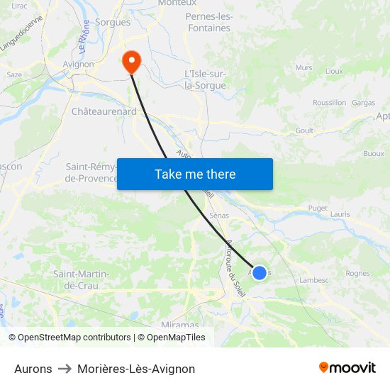 Aurons to Morières-Lès-Avignon map