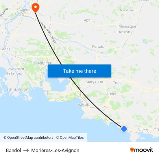 Bandol to Morières-Lès-Avignon map