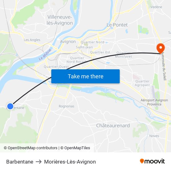 Barbentane to Morières-Lès-Avignon map