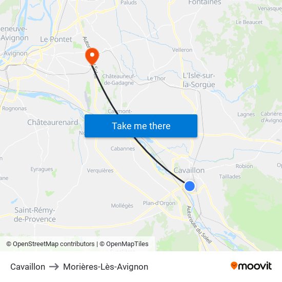 Cavaillon to Morières-Lès-Avignon map