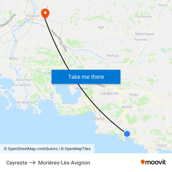 Ceyreste to Morières-Lès-Avignon map