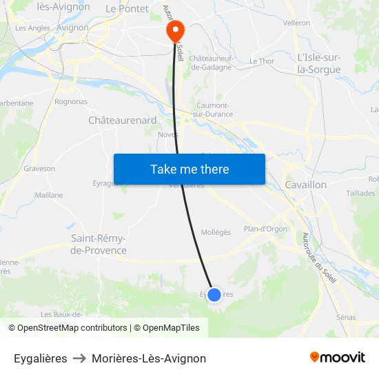 Eygalières to Morières-Lès-Avignon map