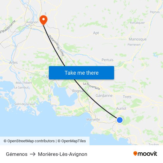 Gémenos to Morières-Lès-Avignon map