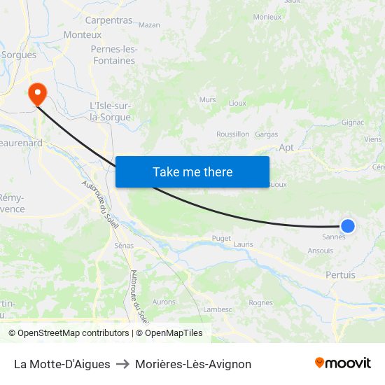 La Motte-D'Aigues to Morières-Lès-Avignon map