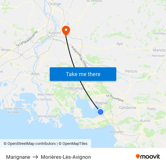 Marignane to Morières-Lès-Avignon map