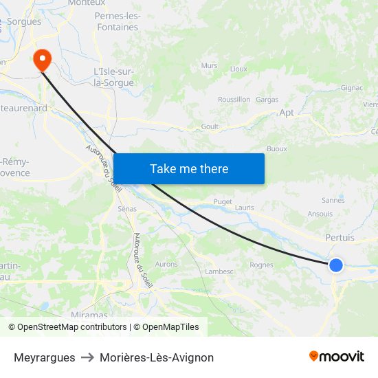 Meyrargues to Morières-Lès-Avignon map