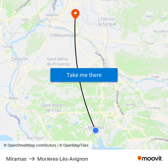 Miramas to Morières-Lès-Avignon map