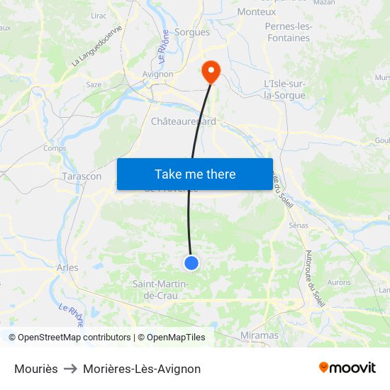 Mouriès to Morières-Lès-Avignon map