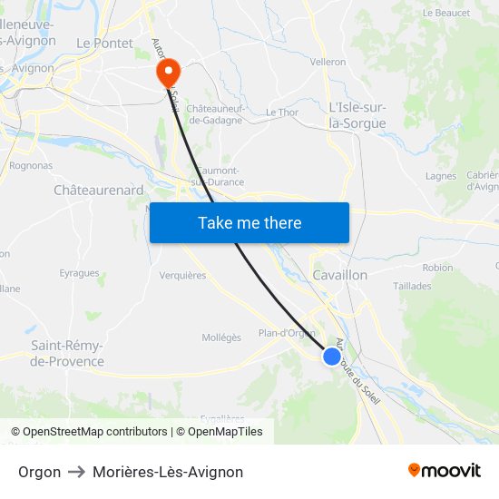 Orgon to Morières-Lès-Avignon map