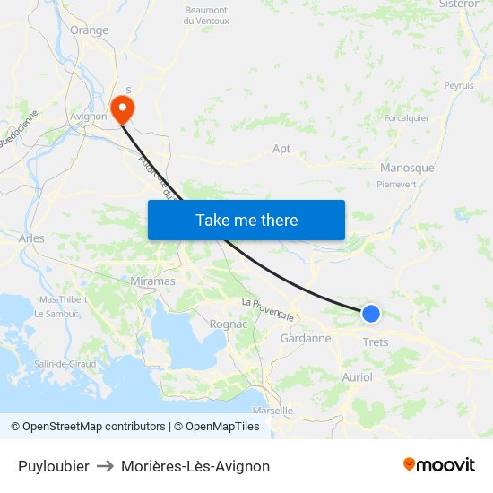 Puyloubier to Morières-Lès-Avignon map