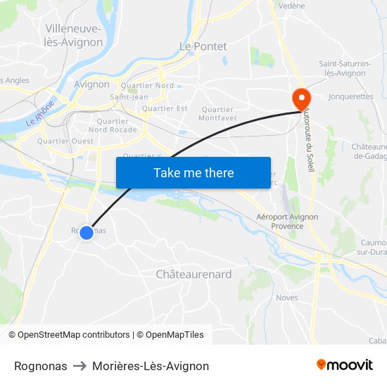 Rognonas to Morières-Lès-Avignon map