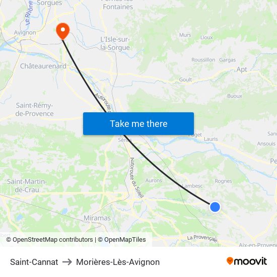 Saint-Cannat to Morières-Lès-Avignon map