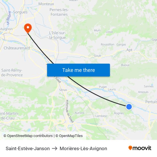 Saint-Estève-Janson to Morières-Lès-Avignon map
