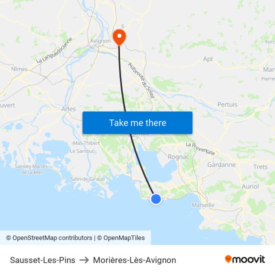 Sausset-Les-Pins to Morières-Lès-Avignon map