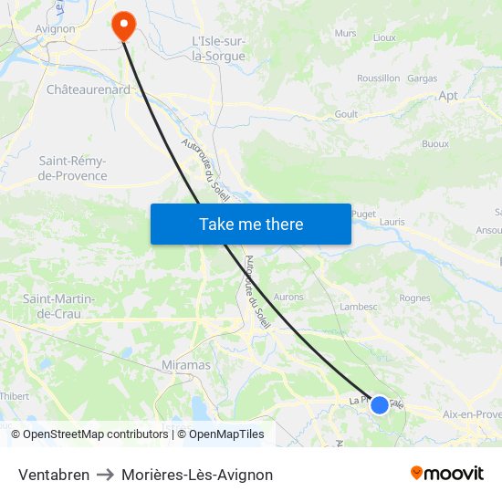 Ventabren to Morières-Lès-Avignon map