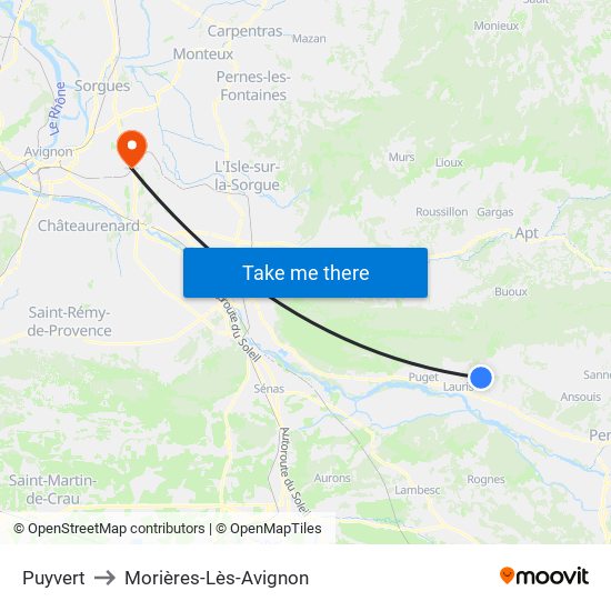 Puyvert to Morières-Lès-Avignon map