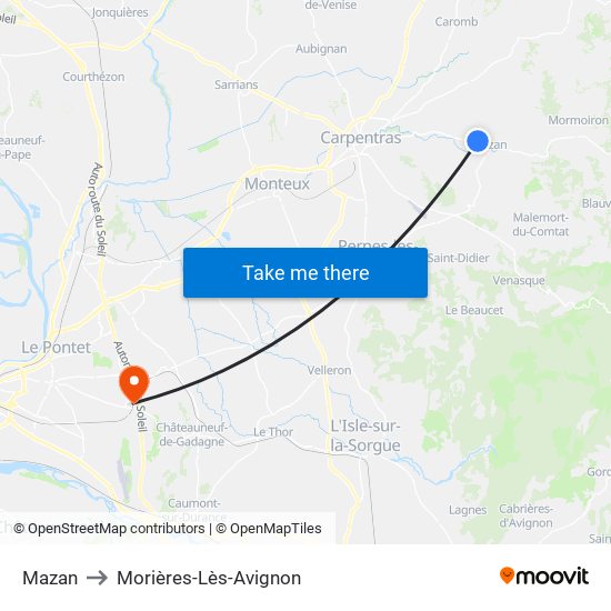 Mazan to Morières-Lès-Avignon map