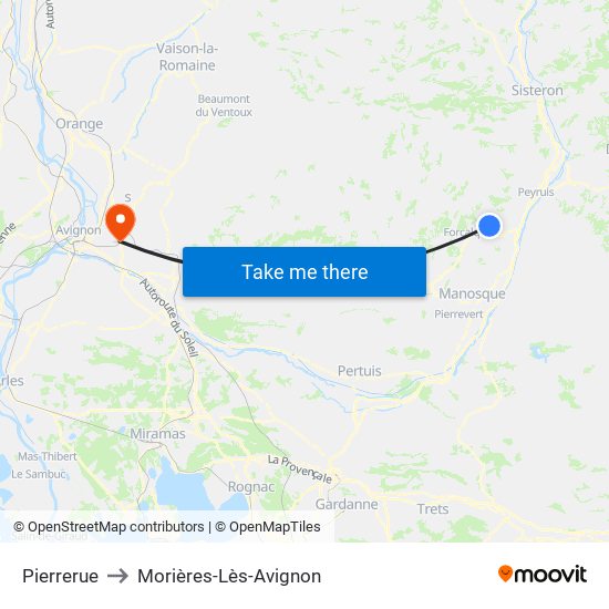 Pierrerue to Morières-Lès-Avignon map