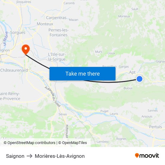 Saignon to Morières-Lès-Avignon map