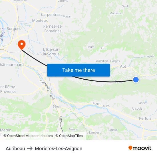 Auribeau to Morières-Lès-Avignon map
