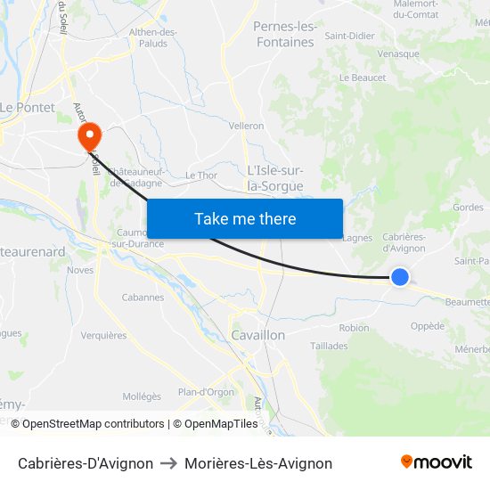 Cabrières-D'Avignon to Morières-Lès-Avignon map