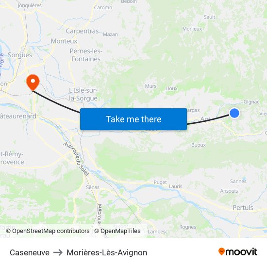 Caseneuve to Morières-Lès-Avignon map