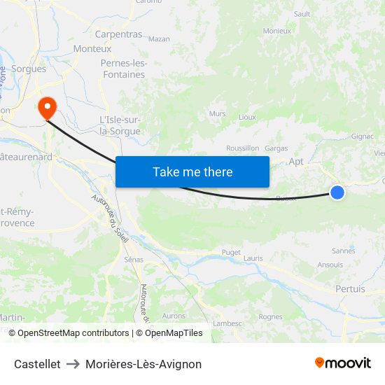 Castellet to Morières-Lès-Avignon map