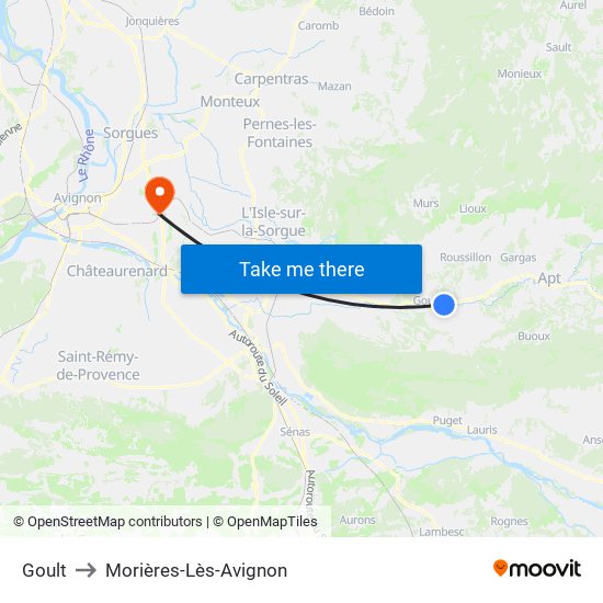 Goult to Morières-Lès-Avignon map