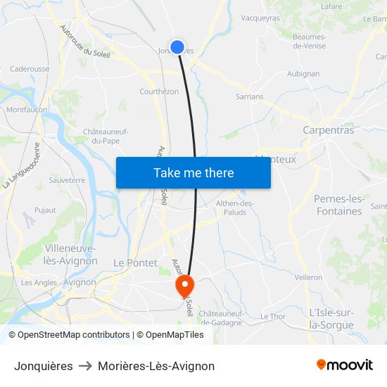 Jonquières to Morières-Lès-Avignon map