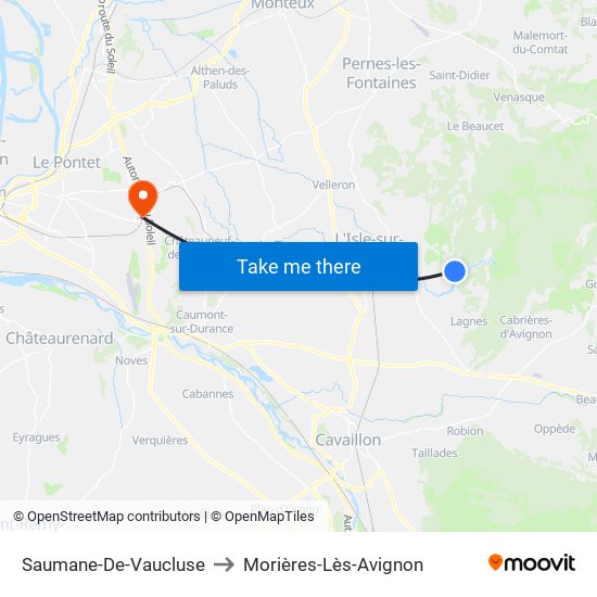 Saumane-De-Vaucluse to Morières-Lès-Avignon map