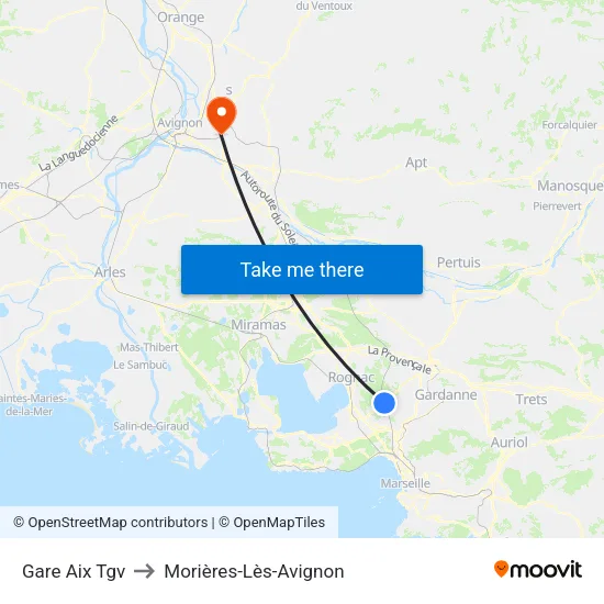 Gare Aix Tgv to Morières-Lès-Avignon map