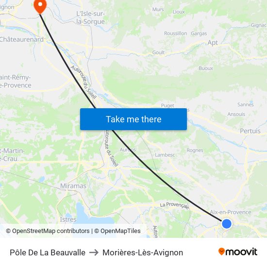 Pôle De La Beauvalle to Morières-Lès-Avignon map