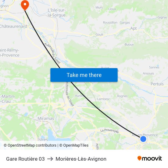 Gare Routière 03 to Morières-Lès-Avignon map