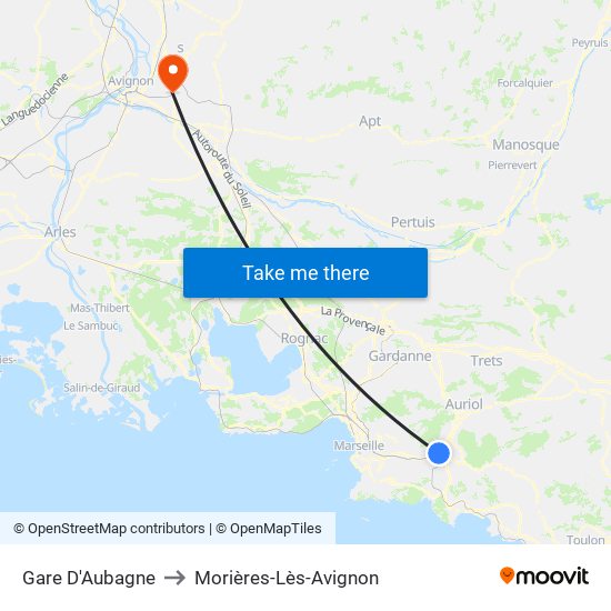 Gare D'Aubagne to Morières-Lès-Avignon map