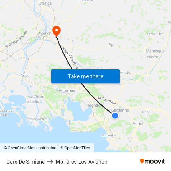 Gare De Simiane to Morières-Lès-Avignon map