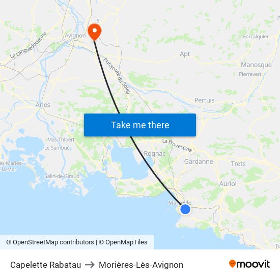 Capelette Rabatau to Morières-Lès-Avignon map