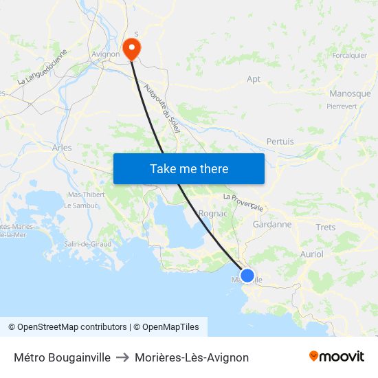 Métro Bougainville to Morières-Lès-Avignon map