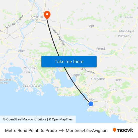 Métro Rond Point Du Prado to Morières-Lès-Avignon map