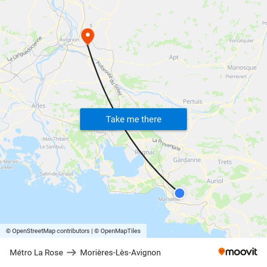 Métro La Rose to Morières-Lès-Avignon map