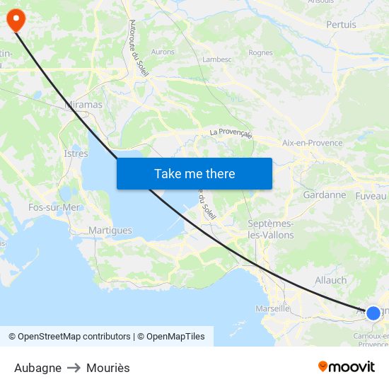 Aubagne to Mouriès map