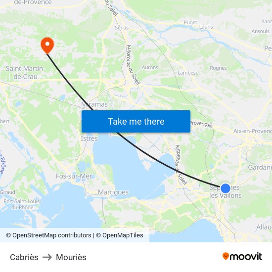 Cabriès to Mouriès map